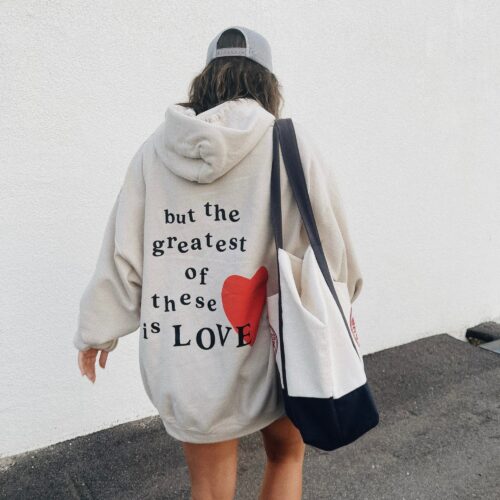 The Greatest Of These Is Love Hoodie , Sand , Black , Brown , Ash , Light Puff-Print ,