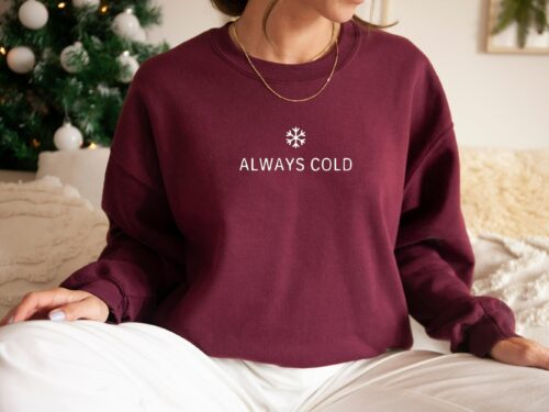 Embroidered Always Cold Sweatshirt, Literally Freezing Crewneck, Freaking Cold Sweatshirt, Snowflake Crewneck, Vintage Winter Sweatshirt