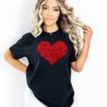 Red Glitter Heart T-Shirt Women, Womens Tshirts, Best Gifts For Wife, Womens Casual Clothes, Valentines Day Shirt, Love Shirt, Sparkle Tee